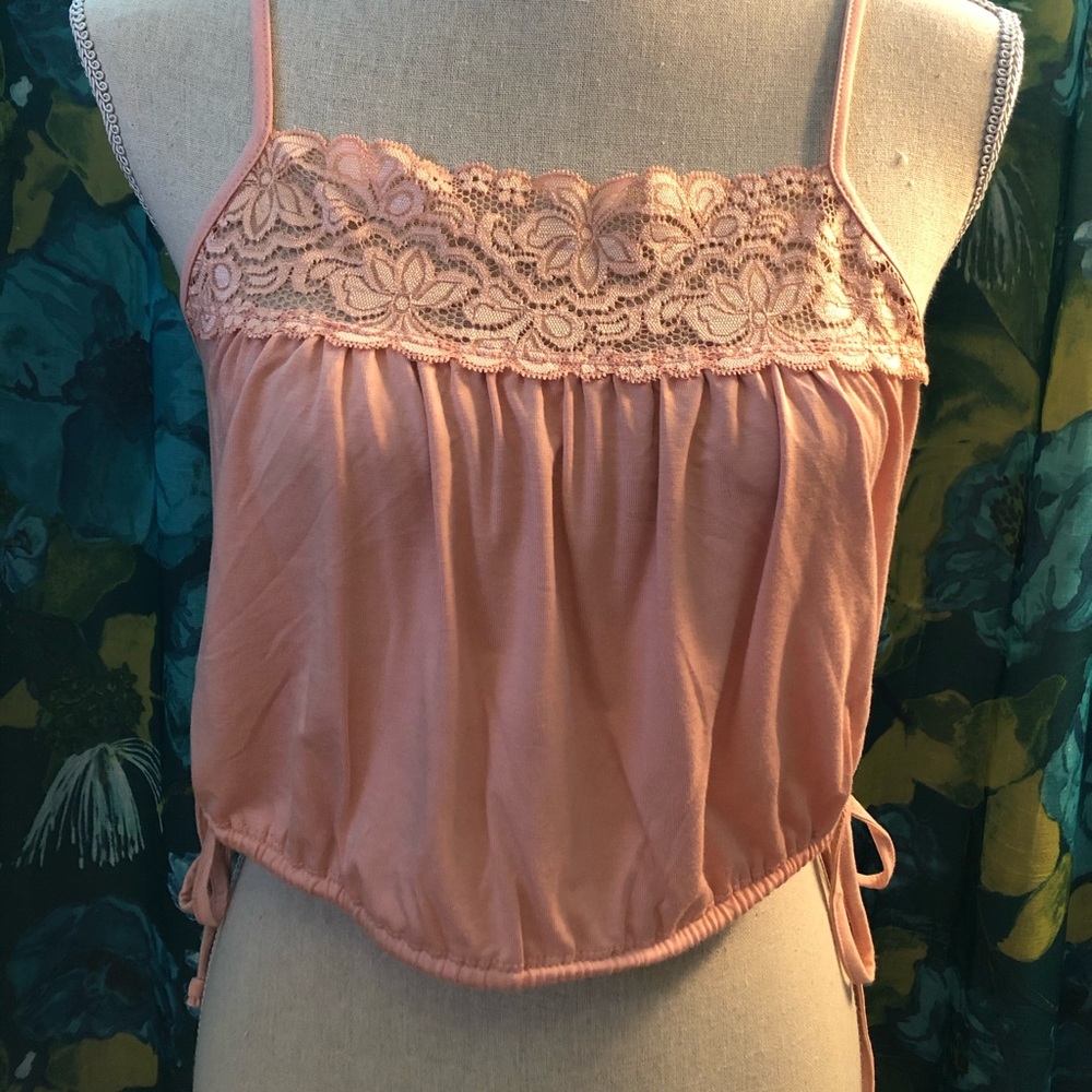 Blush pink lace trim tank top